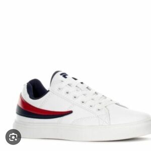 White Filas size 9 with blue and red accent